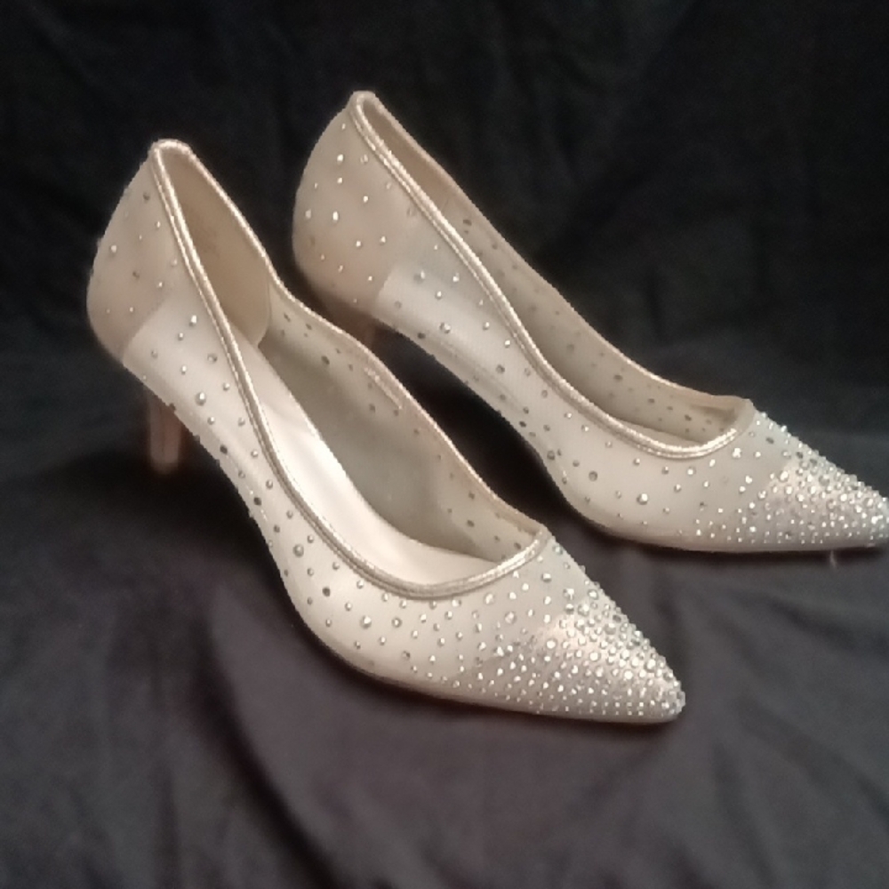 Elegant Beige Studded Women's Heels